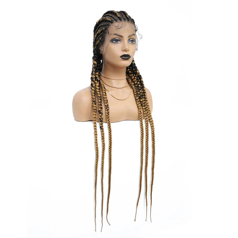 36" Cornrow Knotless Braids Wig | 360 Full Lace | Baby Hair | Synthetic