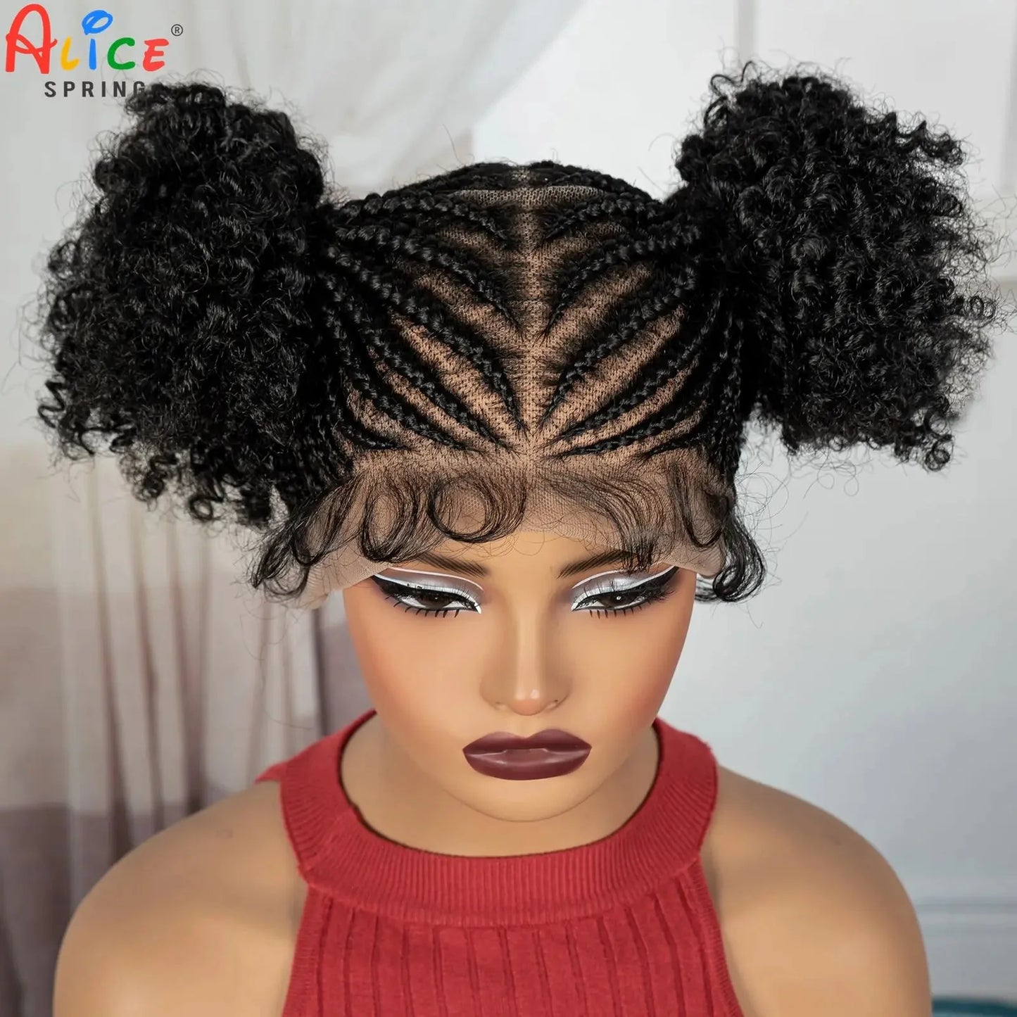 Cornrow Bantu Knot Braided Wig | Full Lace | Baby Hair | Synthetic Lace Front Braids | Cosplay