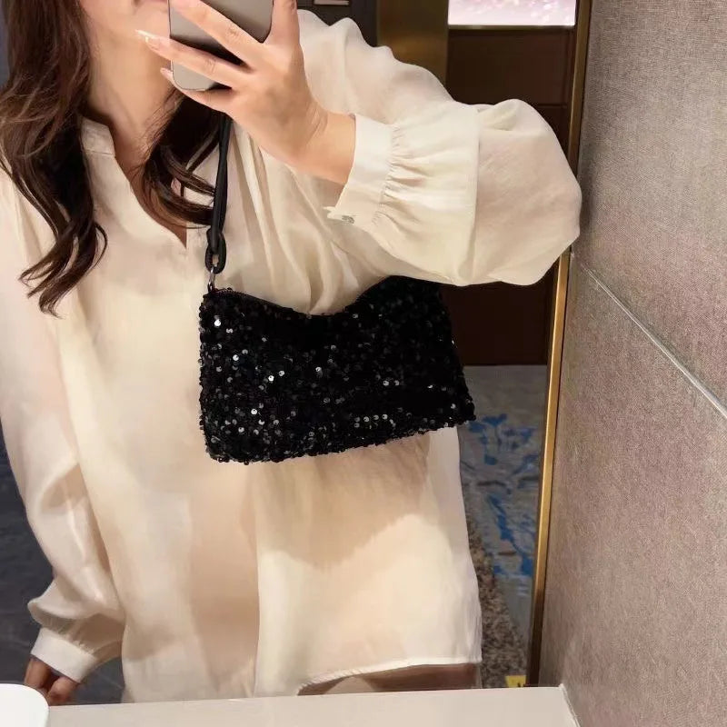 Women's New Korean Style Sequin Handbag | Popular Bling Shoulder & Underarm Bag (Wedding Banquet Wallet & Glitter Crossbody)