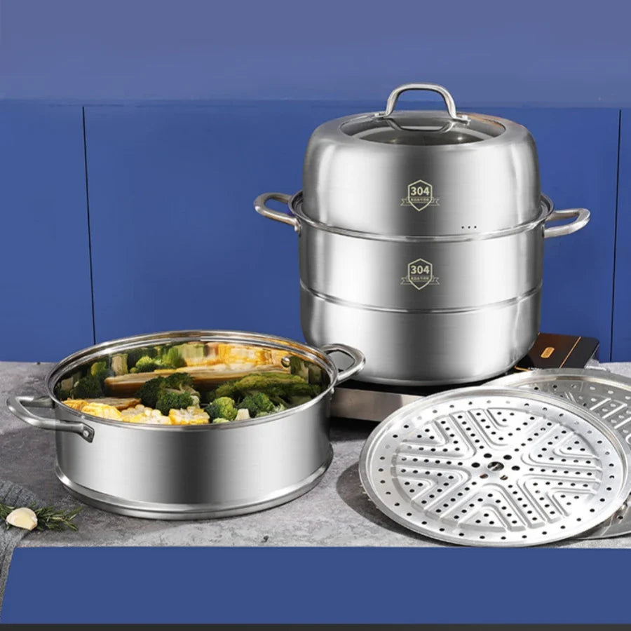 New Product 304 Stainless Steel Steamer Pot Soup Set Stainless Steel Cooker Cooking Soup Pot Steamer Pot