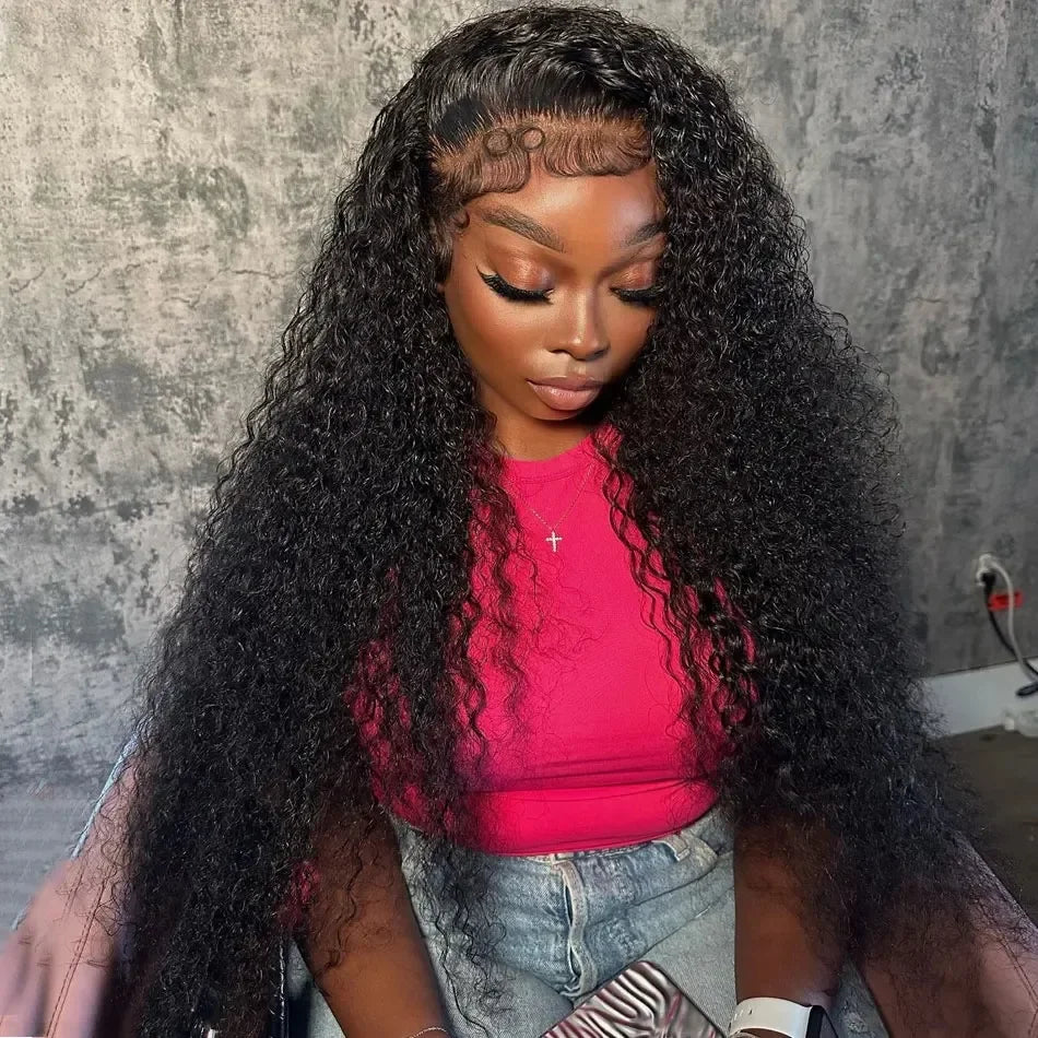 Deep Curly 13x6 HD Lace Frontal Wig | Water Wave Human Hair Wig 13x4 HD Lace Frontal Wigs for Women (Brazilian Remy Black Color)