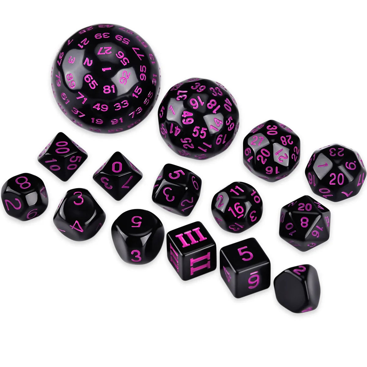 15Pcs Polyhedral Dice Table Game Dice for DND RPG Dungeons and Dragons D3 D4 D5 D6 D7 D8 D10 D% D12 D16 D20 D24 D30 D60 D100