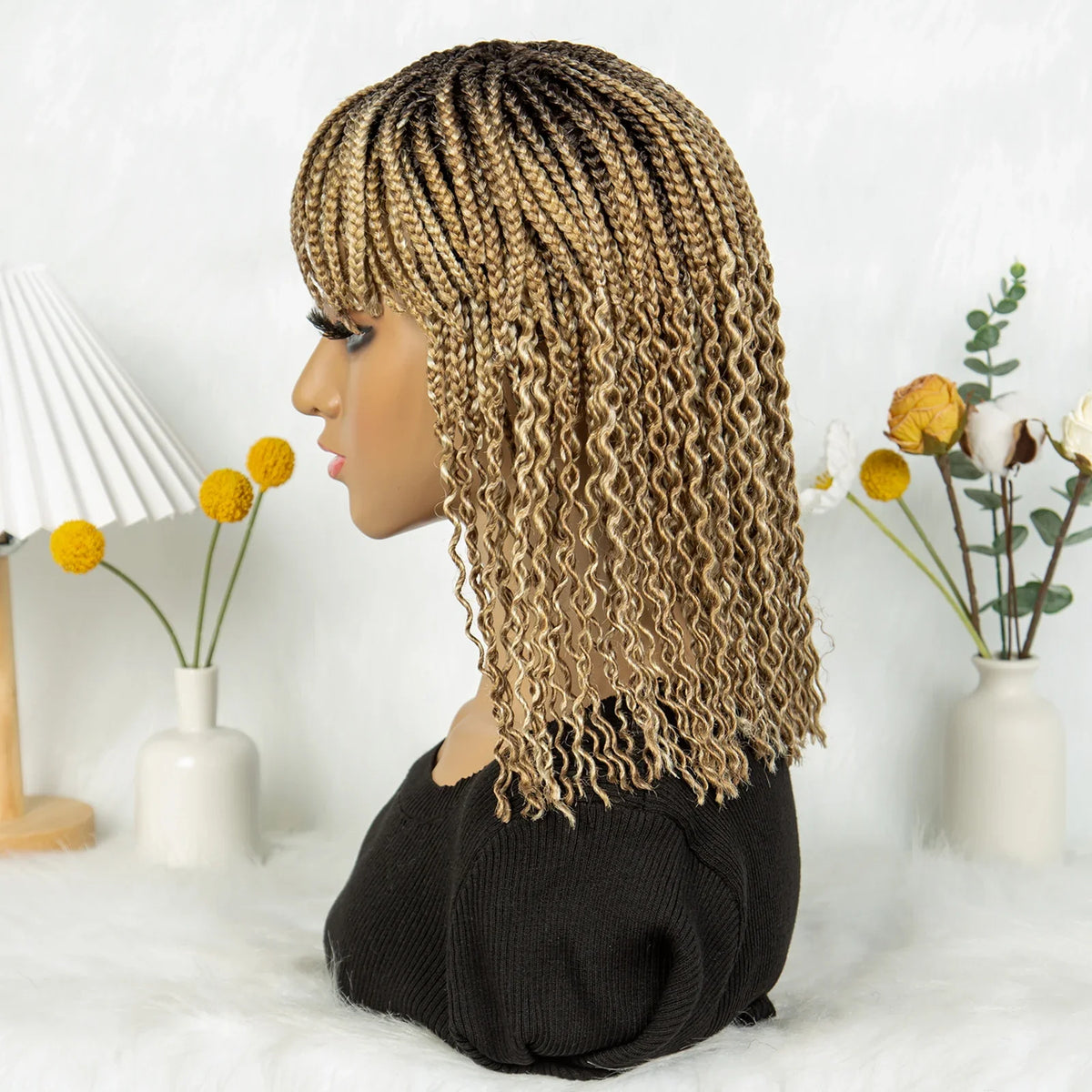 KIMA Colorful Half Twisted Locs Half Braided Bob Wig with Bangs