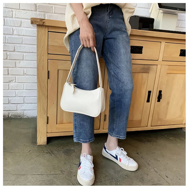 Retro Forearm Bag for Women | PU Leather Bow Handbag & Baguette Shoulder Bag (Western Style Underarm Bag, Casual Tote)