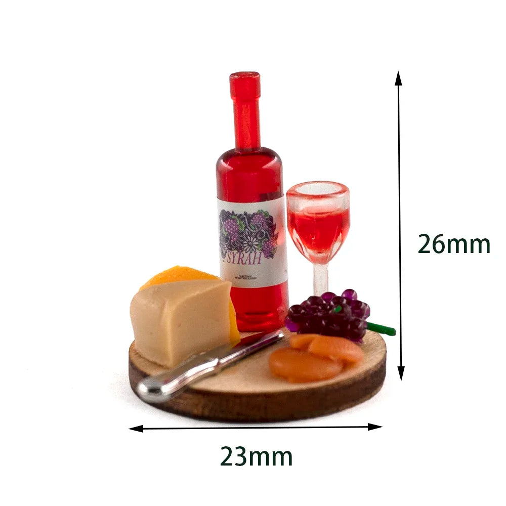 1/12 Doll House Miniature Cake Wine Dish Simulation Food Drinks Model Toys for Mini Scene Decoration Dollhouse Diy Accessories