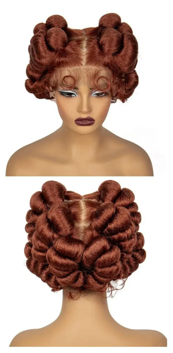 Short Cute Handmade Bantu Knotless Braided Wig with Baby Hair | Full Lace Synthetic Wig for Black Women