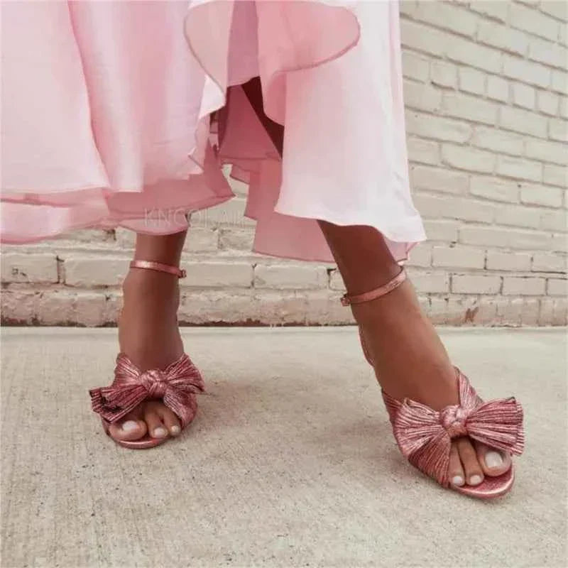 Summer High Quality Open Umbilical Bow High Heels Women's Sandals Party Dress Wedding Shoes