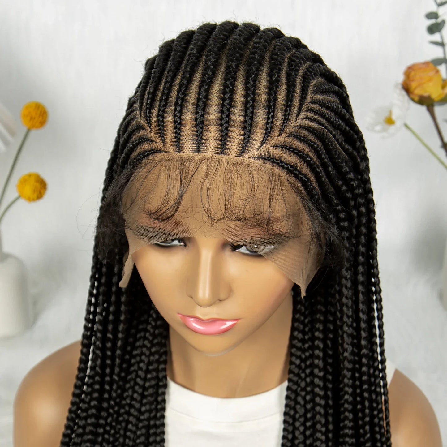 HD Transparent Full Lace Knotless Box Braids Wig | Cornrows Accent