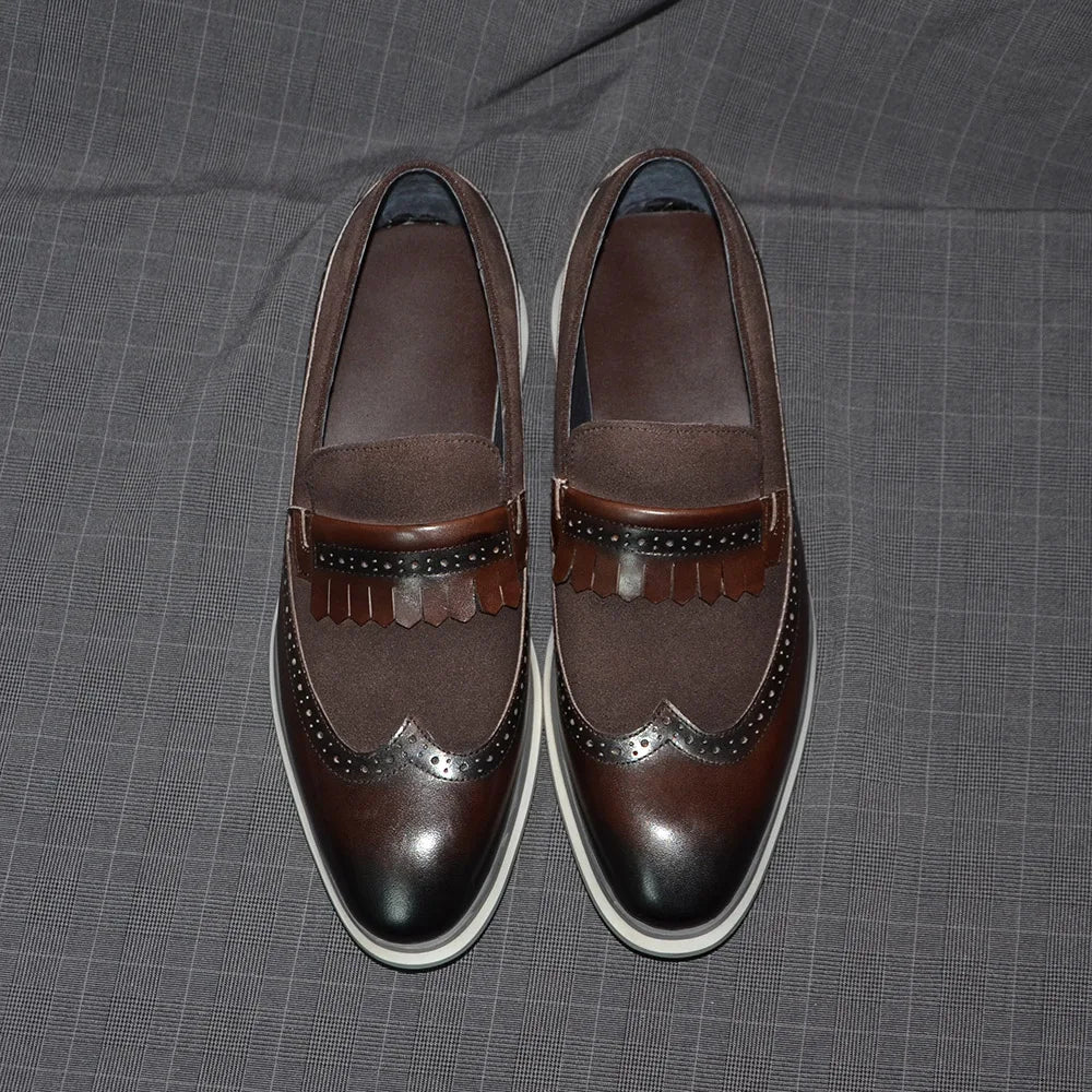 Many Colors Classy Men's Genuine Leather Tassel Loafers | Cow Suede Wingtip Brogue Casual Business Flats