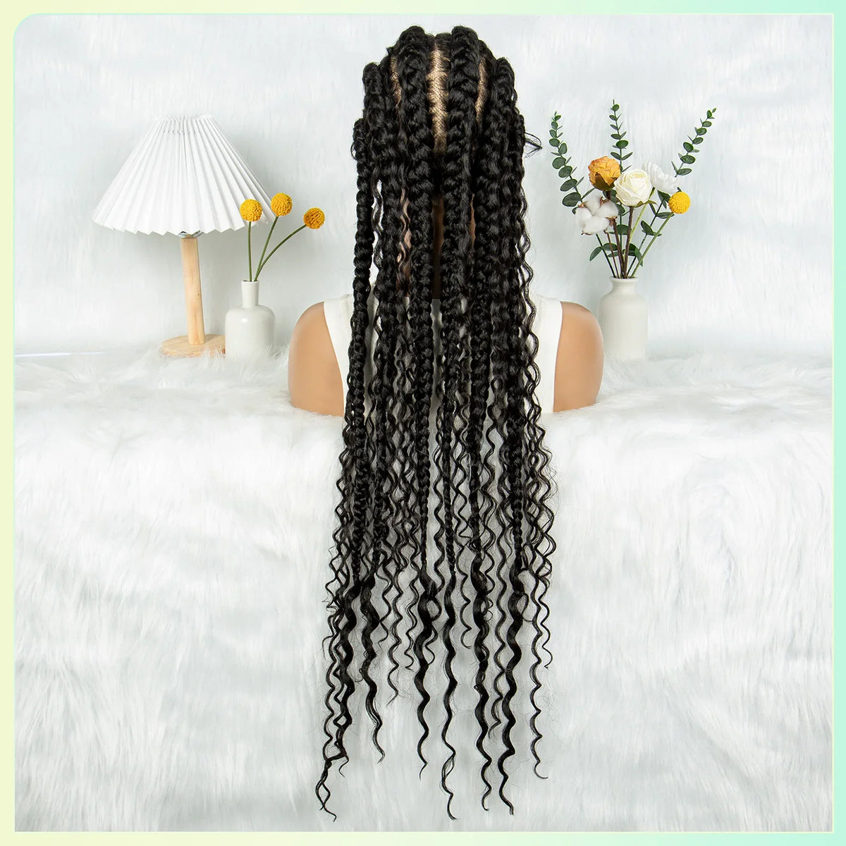 Cornrow Braided Wigs Synthetic Transparent Full Lace Wig With Baby Hair Braiding Wig Boho Cornrow Wig Curly End For Black Women