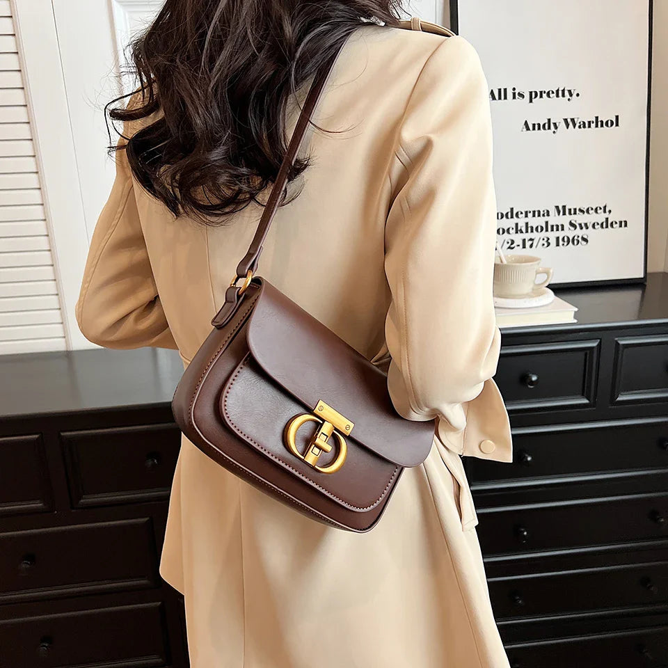 Retro Small PU Leather Bag Women's | Original Fashion Lock Crossbody Shoulder Sac & Senior Handbag Underarm Bag (Designer)