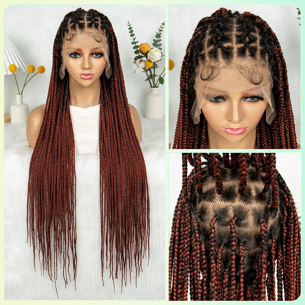 KIMA Box Braided Wig Synthetic Full Lace Braided Wig Cornrow Braids Wig With Baby Hair Transparent Lace Knotless Faux Locs Wig