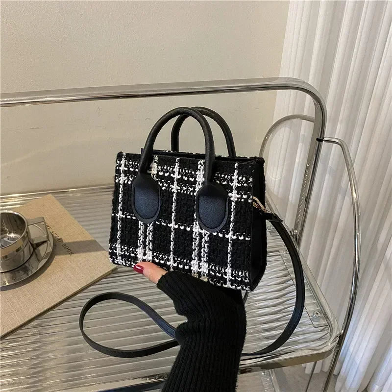 Women's Mini Handbag & Ladies Pouch | Fashion Check Pattern Shoulder Bag & Crossbody Messenger Bag (Lightweight Simple Elegant Tote)