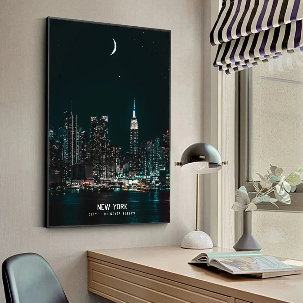 Modern New York City Manhattan Night View Lanscape Art Poste Poster HD Posters Home Room Bar Cafe Decor Art Wall Painting