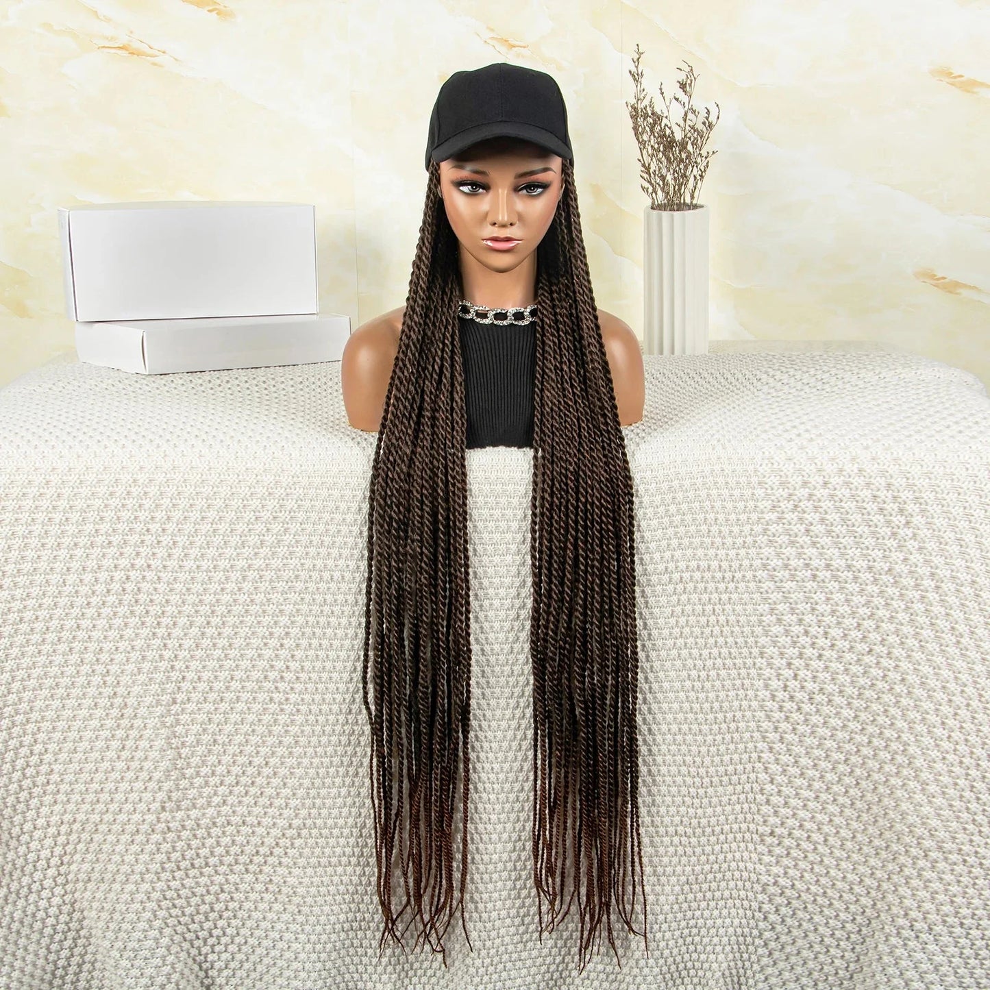 Synthetic Long Twists Braids Extension With Adjustable Cap Fashionable Machine Made Crochet Braided Extension Cap Wig For Women
