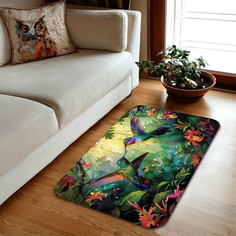 VIKAMA Spring Hummingbird Tropical Design Floor Mat, Non-Slip And Dirt-Proof, For Entrance, Bathroom, Kitchen Home Decor Carpet