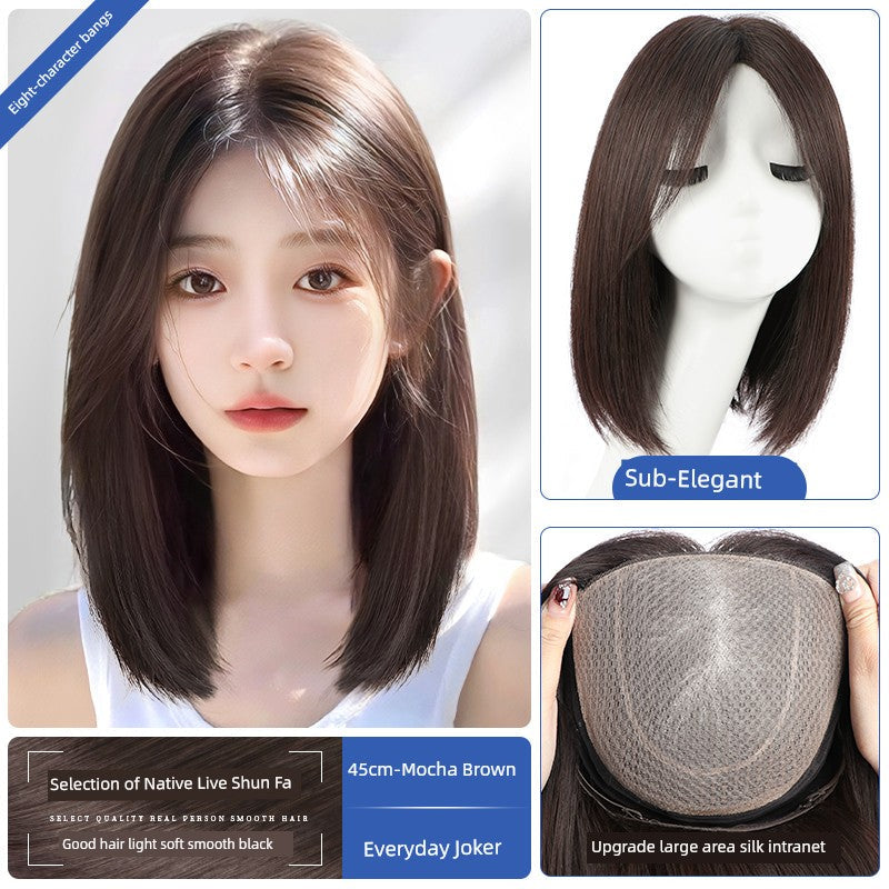 Natural Full-Head Human Hair Wig | Classy Collarbone Length Short Straight Wig with Oblique Bangs for Women (Sweet & Lovely, Elegant Style)