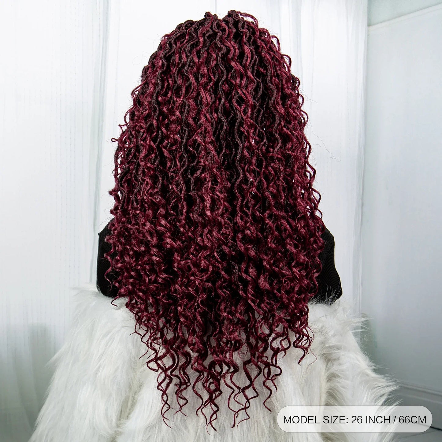 Burgundy 26" 99J Knotless Box Braids Wig | Curly Ends | Faux Locs | Swiss Lace Front | Braided Wigs for Black Women