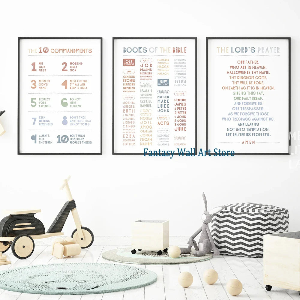 Books of The Bible 10 Ten Commandments Christian Education Canvas Kids Scripture Poster Christian Preschool Church Sunday Decor