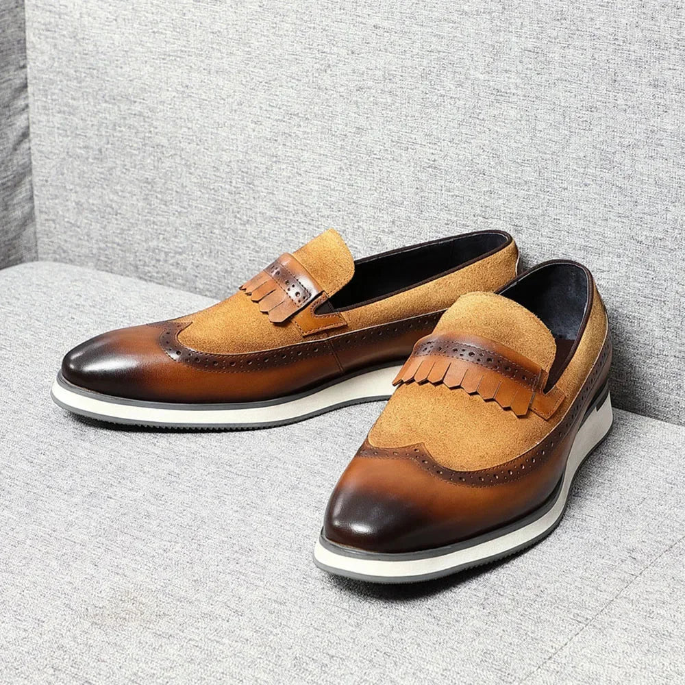 Many Colors Classy Men's Genuine Leather Tassel Loafers | Cow Suede Wingtip Brogue Casual Business Flats