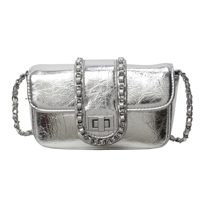 Silvery Luxury Handbags & Purse for Women | PU Leather Flip Messenger Shoulder Bag (Female Chain Crossbody Bag)