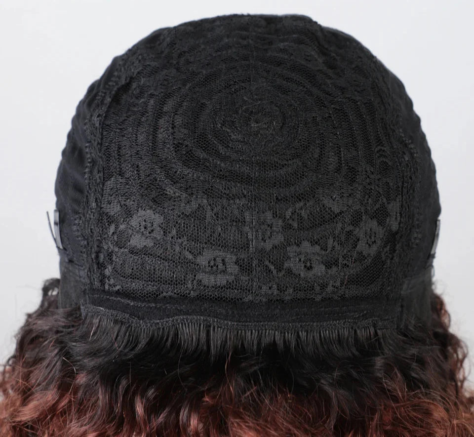 Brown Ombre Afro Kinky Curly Bob Human Hair Wig with Bangs | Brazilian Remy Loose Deep Wavy Wigs for Women