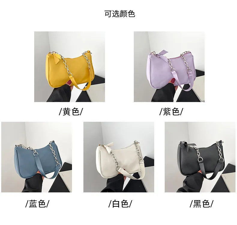 Shoulder Bags Women Underarm Chain Bag | PU Candy Colors Zipper Summer Simple Students Daily Casual Handbags
