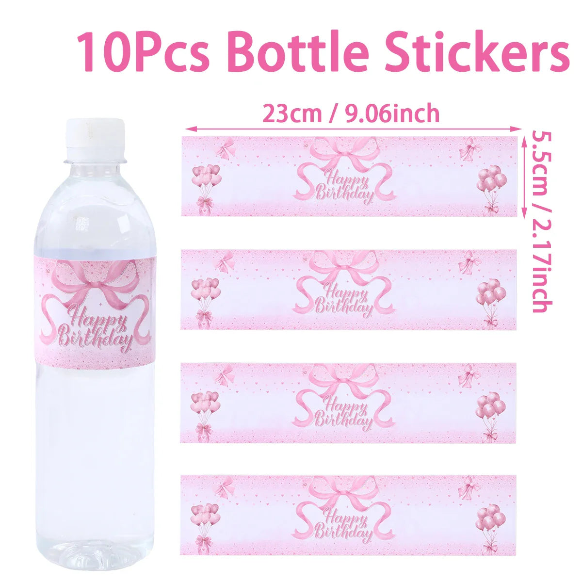 Pink Bow Bottle Stickers Happy 1st Birthday Party Decoration Kids Girl Wedding Birthday Party Supplies Favors Baby Shower Decor