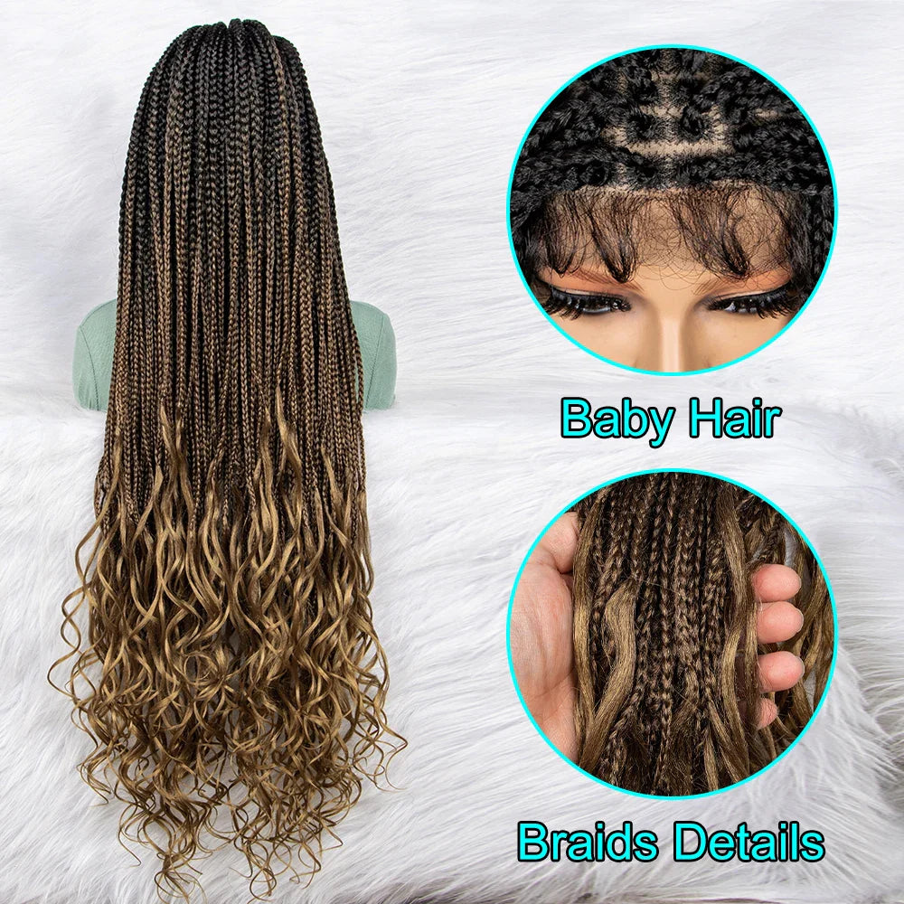 Gradient Water Wave Knotless Box Braids Wig | 9x6 Lace Front | Baby Hair