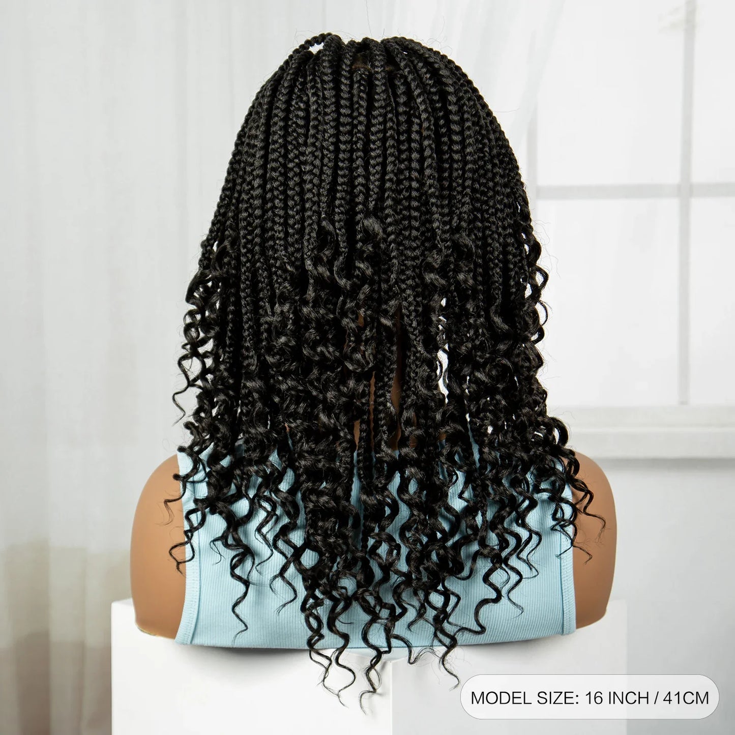 16" Deep Wave Knotless Braids Wig | Natural Curly Full Lace | Baby Hair