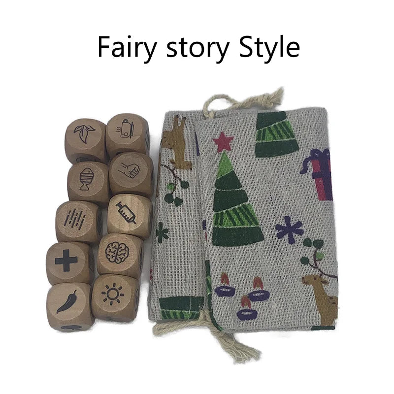 10pcs/set Wooden Dice Board Game Puzzle Telling Story Family/Party/Friends Parents with Bag