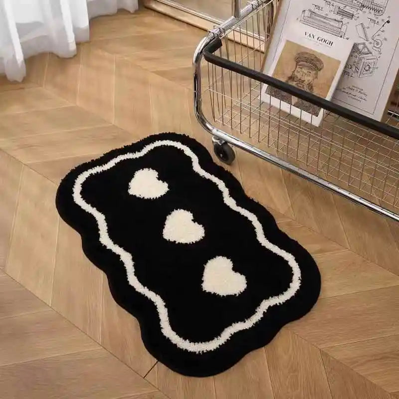 VIKAMA Ins Style Black and White Simple Short Plush Floor Mat Entry Door Wear Dirt-resistant Foot Mat Bathroom Entrance Carpet