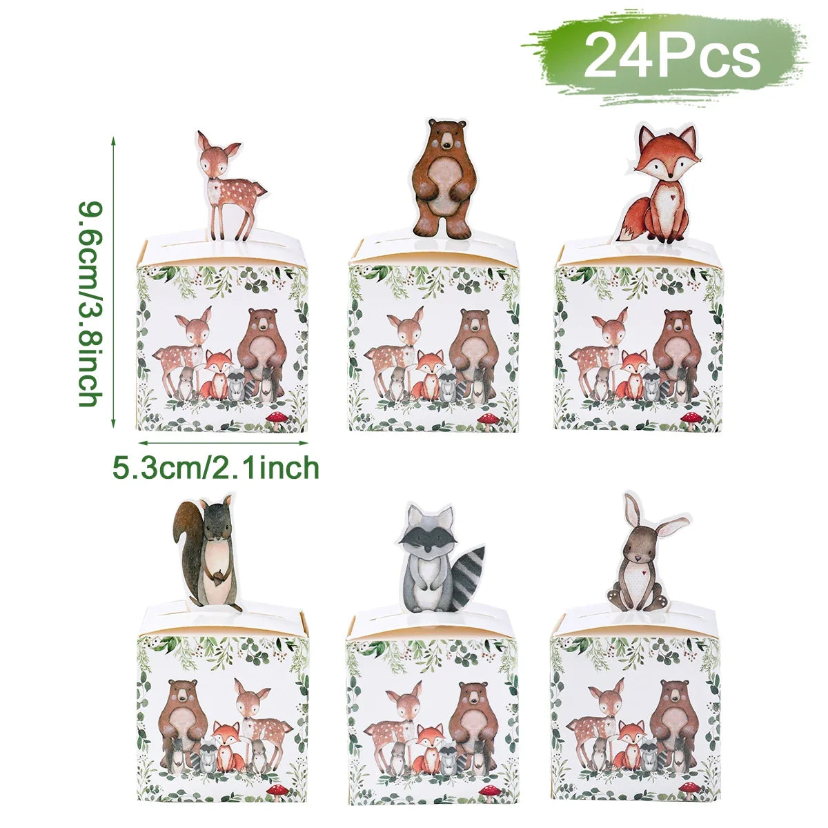24PCS Jungle Safari Animals Candy Boxes Birthday Party Decoration Kids Gift Packaging Box Wild One Baby Shower Gifts Box Bag