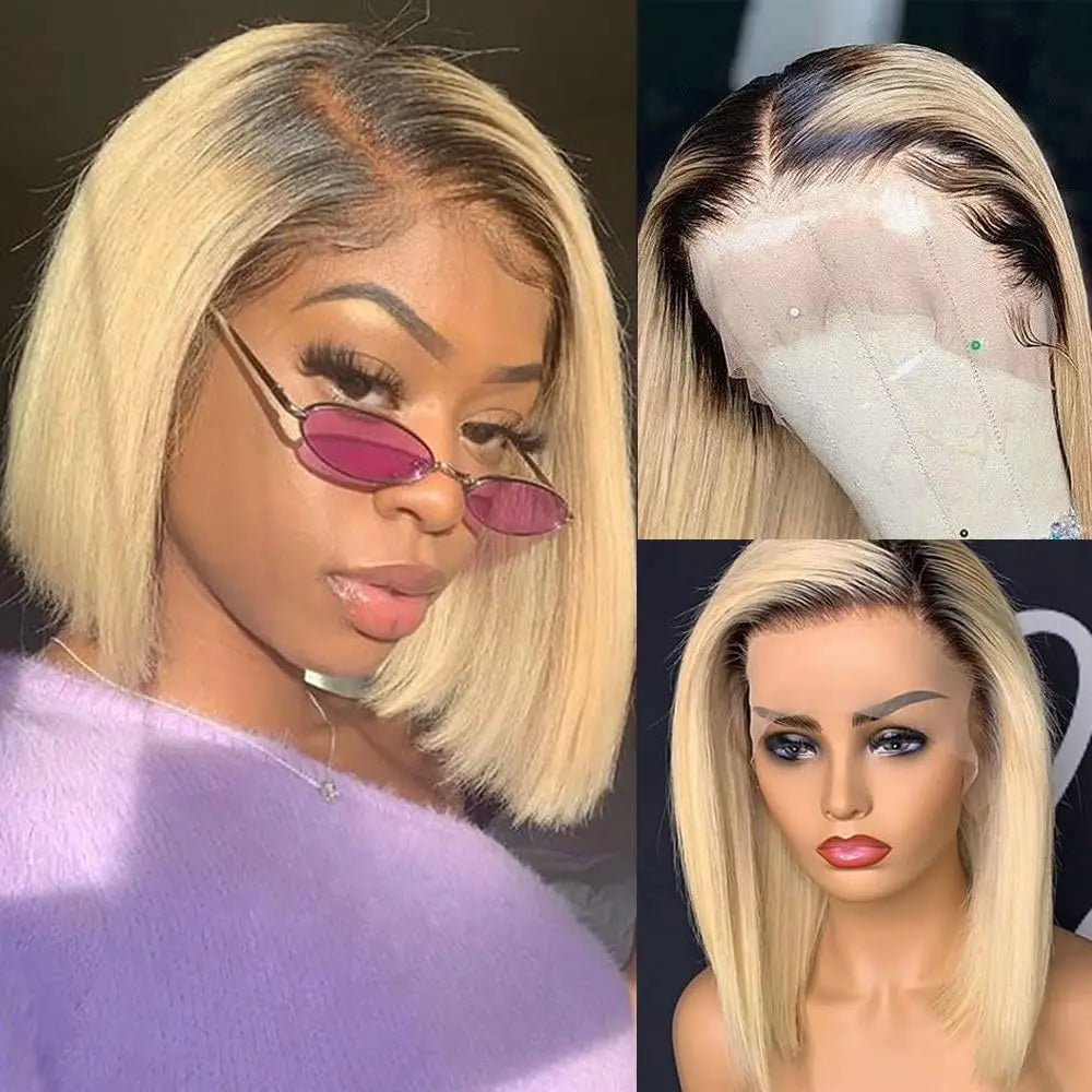 Ombre Honey Blonde & Red Wine Bob Wig | 13x4 HD Transparent Lace Front Human Hair