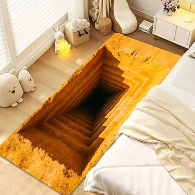 3D Optical Illusions Stone Staircase Pond Runner Rug Funny Hole Home Decor Floormat Non-Slip Soft Carpet for Hallway Living Room