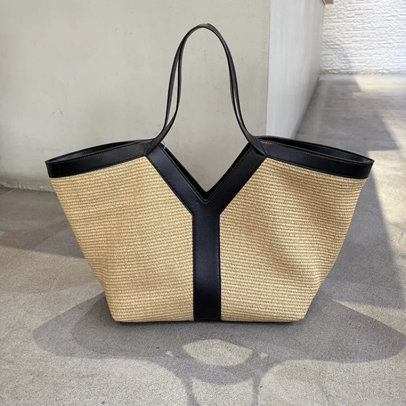 Y-shaped Design Shoulder Bag 2025 | Brand Seaside Beach Vacation Travel Hollow Straw Large Capacity Tote Bag (Casual Light Handbag)