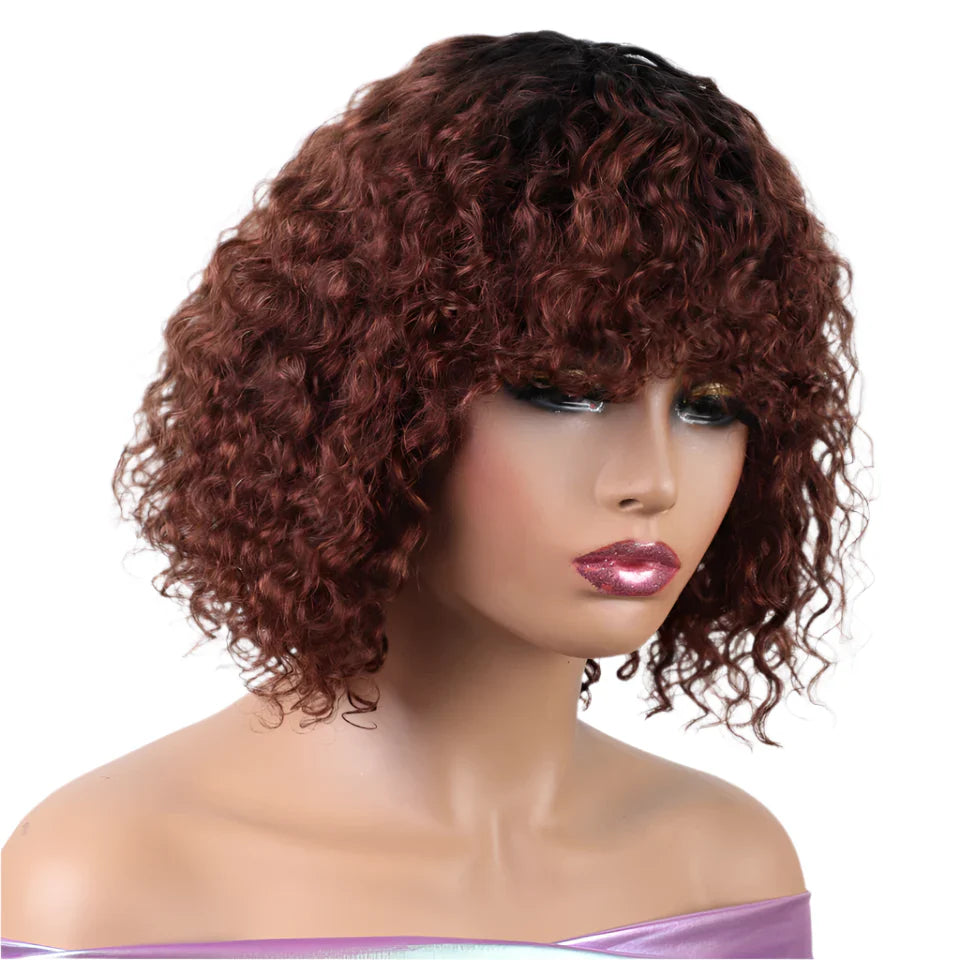 Rebecca Ombre Brown Curly Wig with Bangs | Loose Deep Wavy Brazilian Remy Human Hair