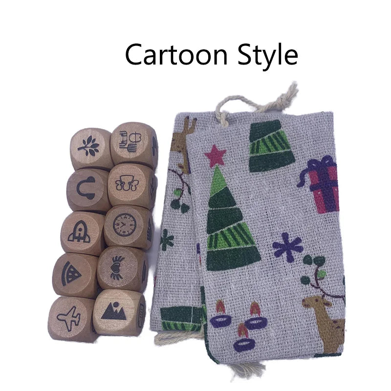 10pcs/set Wooden Dice Board Game Puzzle Telling Story Family/Party/Friends Parents with Bag