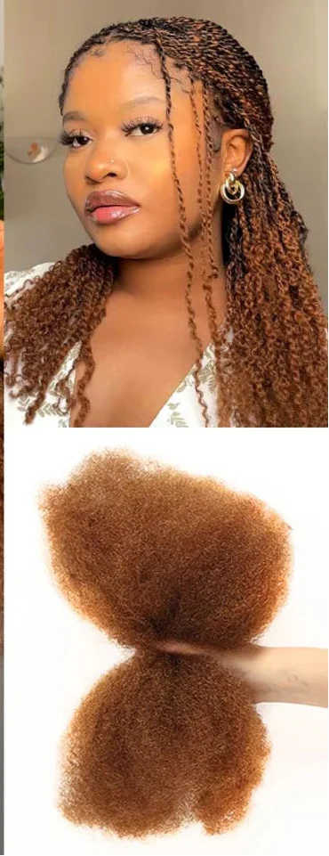 Remy Afro Kinky Bulk Human Hair for Braiding | No Attachment DIY Mini Twists & Braids (Brazilian, 1Pc)