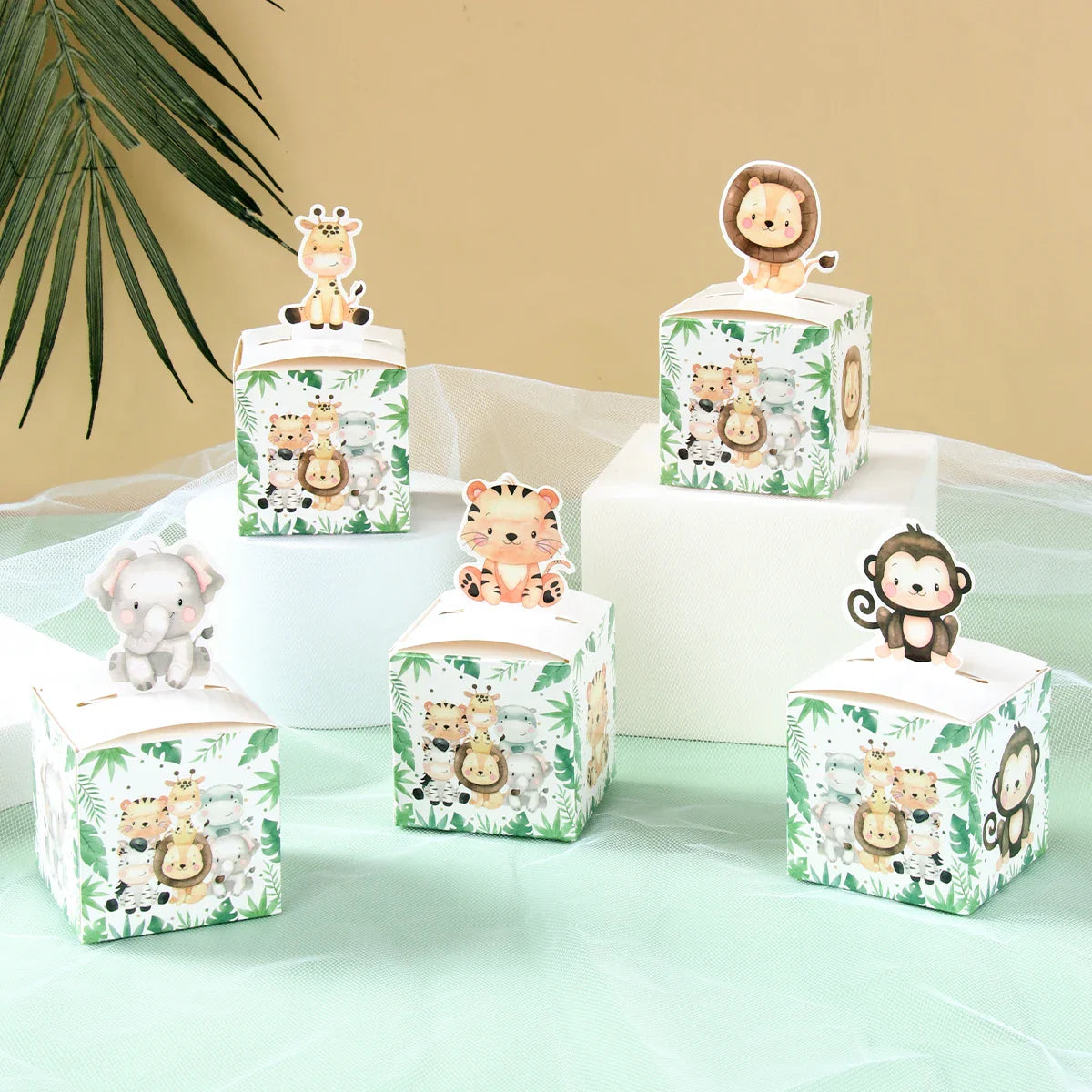 24PCS Jungle Safari Animals Candy Boxes Birthday Party Decoration Kids Gift Packaging Box Wild One Baby Shower Gifts Box Bag