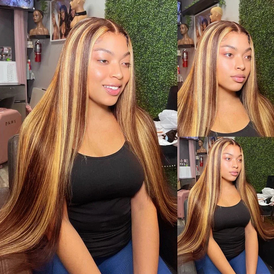 Highlight Glueless Human Hair Wig | Ready-to-Wear 200% Density Ombre Straight 13x6 HD Lace Frontal Wig (Pre-Plucked, Pre-Cut)