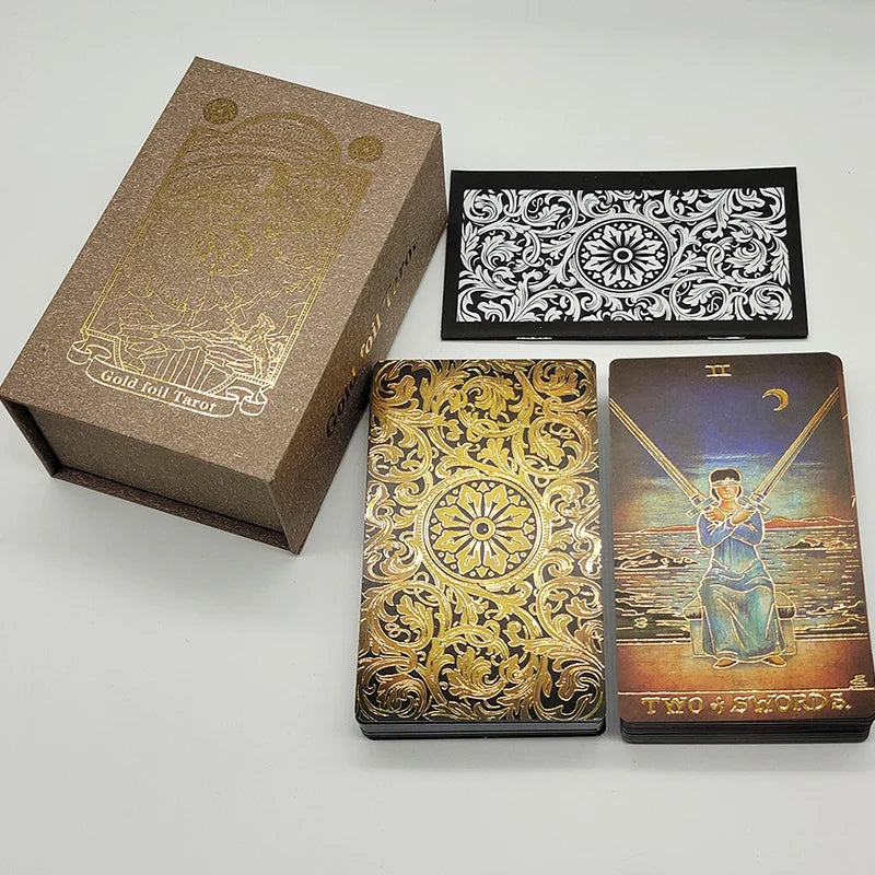 The New Knight Laser Gold Foil Tarot Board Game Set Hot Stamping Luxury PVC Waterproof Wear-resistant Divination Cards