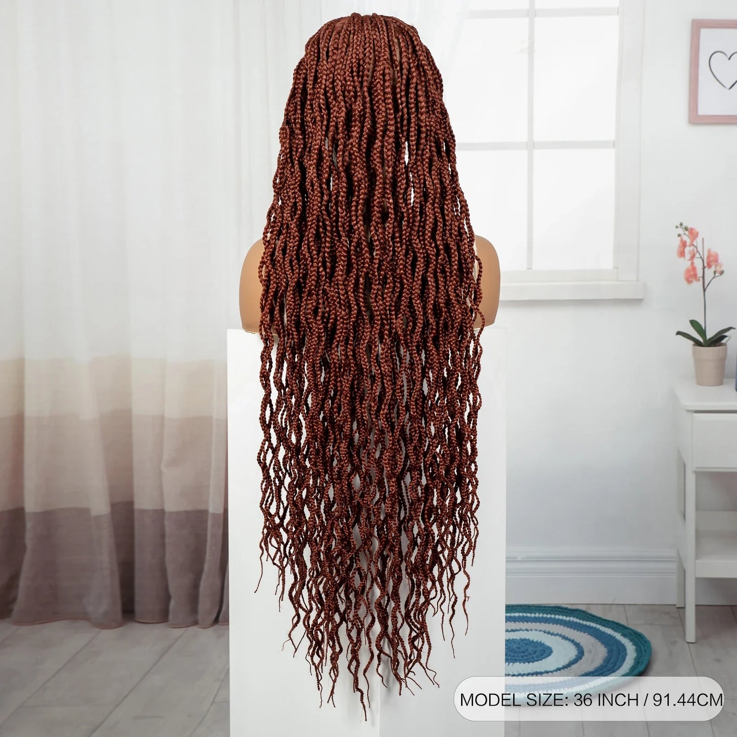 36" Ginger Orange Twisted Knotless Box Braids Wig | Full Lace | Baby Hair