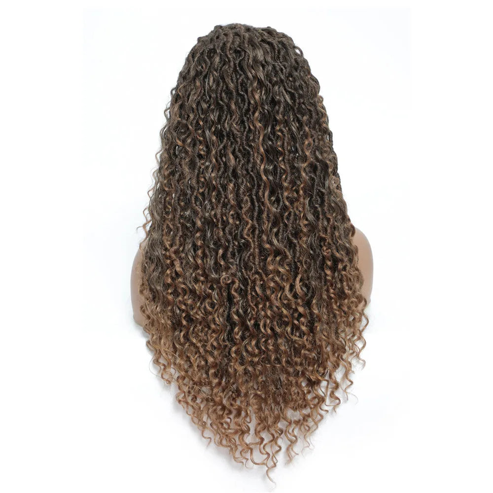 Product Title: 26" Ombre Brown Headband Braided Wig | Faux Locs with Curly Ends | Synthetic Dreadlock Wig