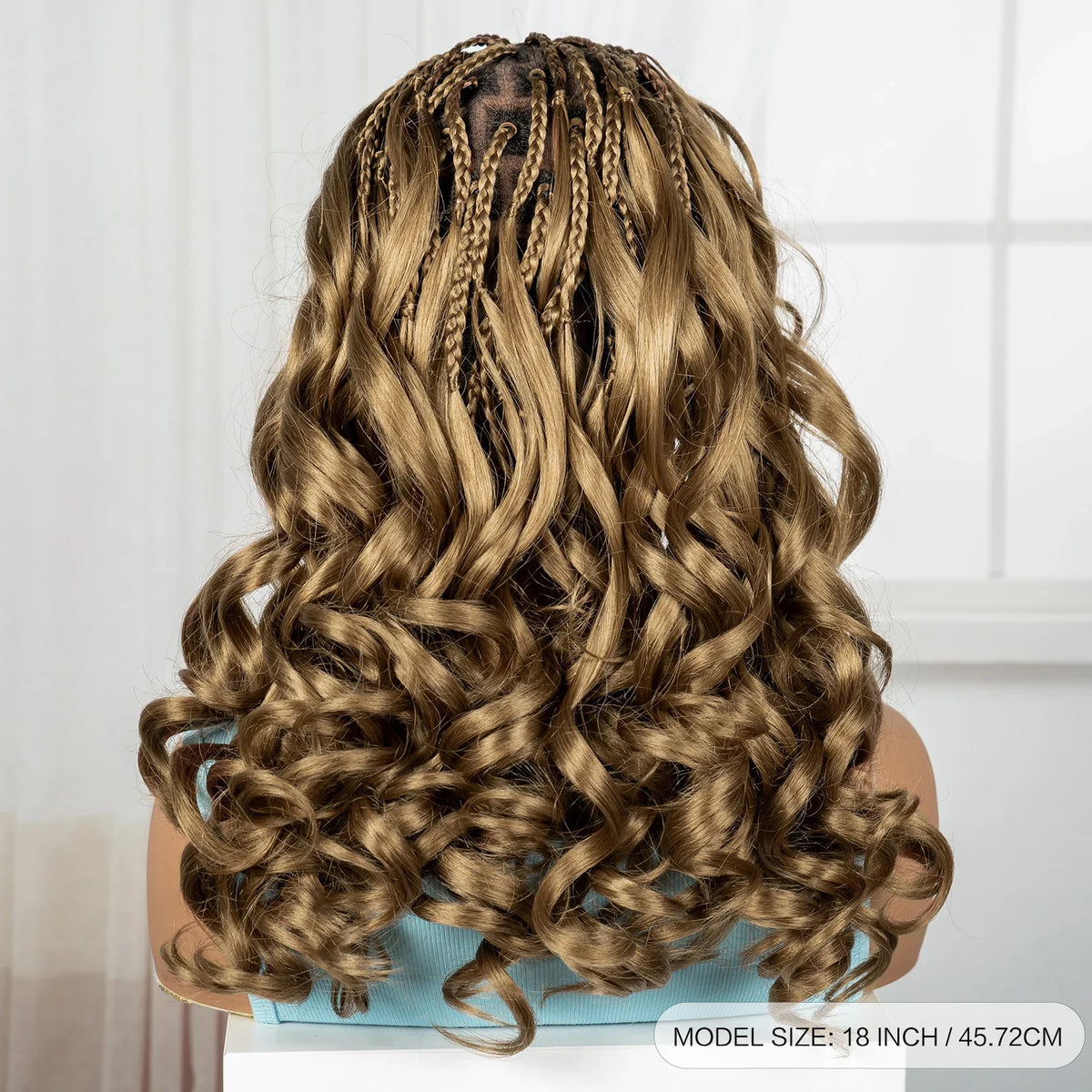 18" Bouncy Wavy Knotless Box Braids Wig with Bangs | Full Lace