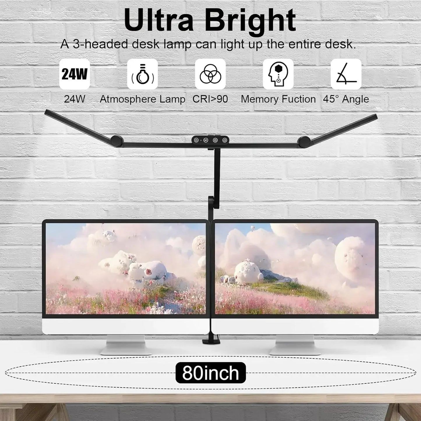 Led Desk Lamp with Clamp Architect Desk Lamp for Home Office 24W Ultra Bright Auto Dimming PC Light Stepless Dimming Table Light