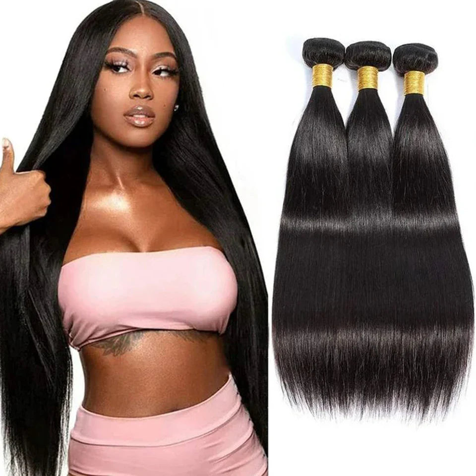 Brazilian Bone Straight Human Hair Bundles | Remy Weave Extensions (1/3/4 Pcs)