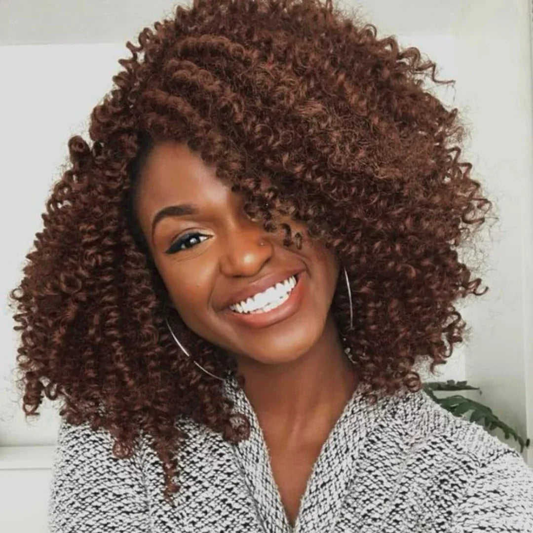 Short Curly Burgundy & Black Wig | Side Part Synthetic Cosplay Wig | 150% Density