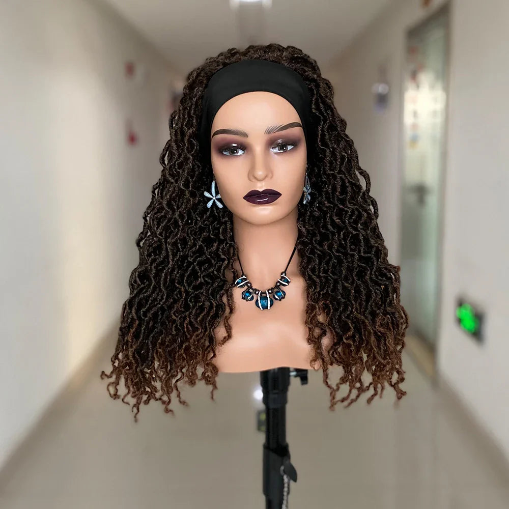 Dreadlocks Headband Wig | Box Braid & Twist Styles | Ombre Brown | Synthetic Crochet Wig