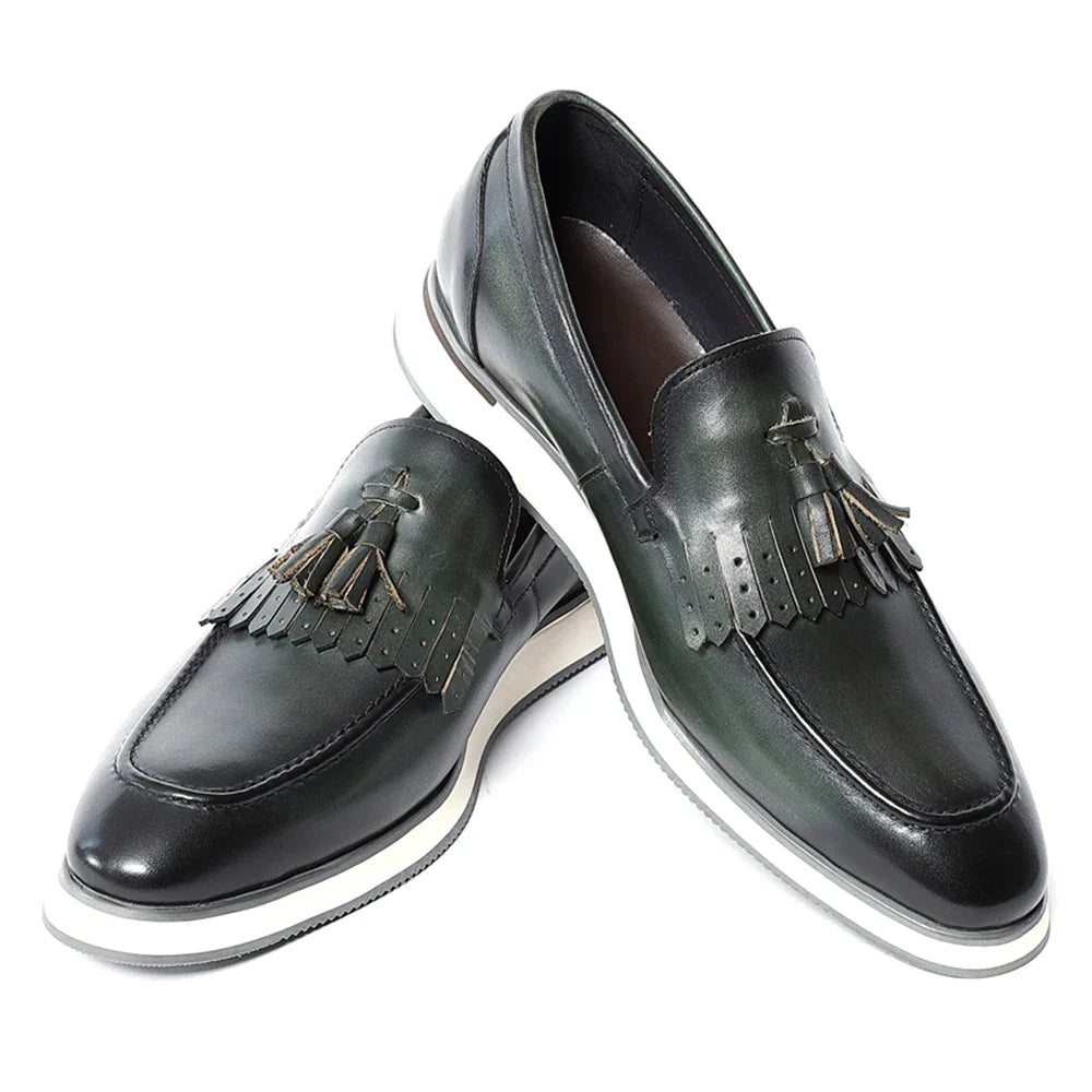 Classic Original Men's Genuine Leather Tassel Loafers | Elegant Black & Green Casual Business Flat Shoes